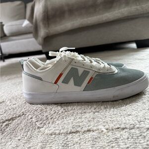 New Balance Cream and Gray Sneakers with Orange Detail